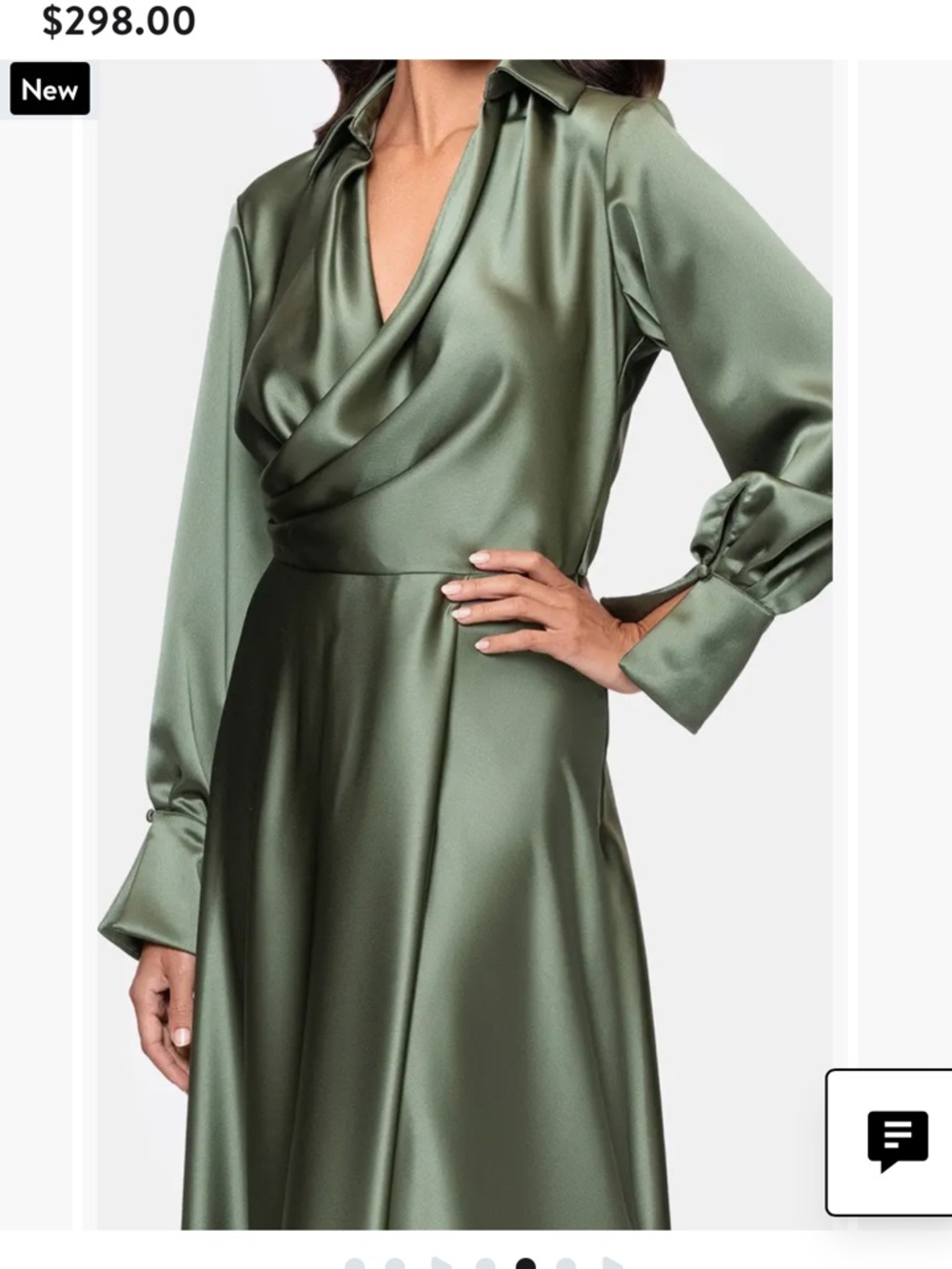 Xscape Olive Green Satin Spread Collar Long Sleeve Gown - NWT - Size 4 - Picture 2 of 14